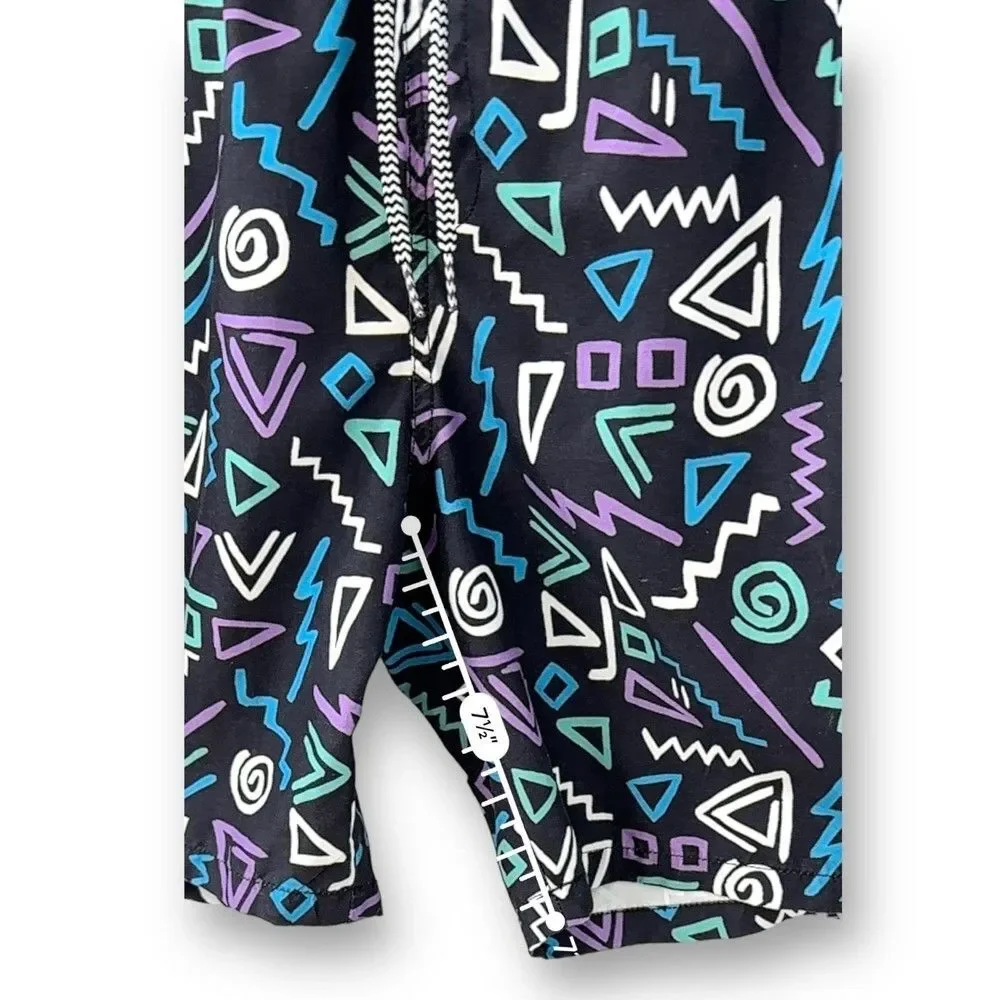 Carbon 90s Retro Vintage Style Men’s Swim Trunks Black Blue Purple XL
